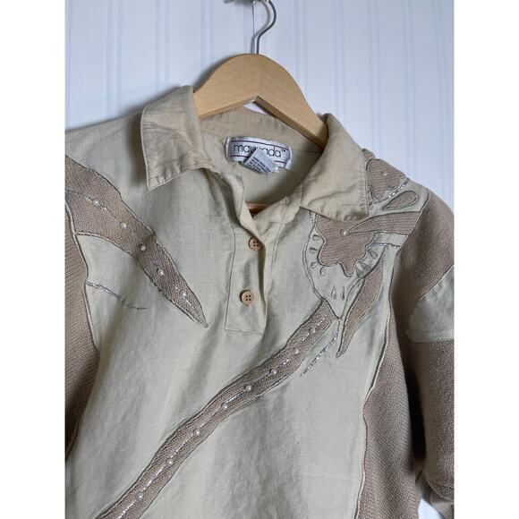 Maurada Knit Embroidered Beaded 3/4 Sleeve Pullover Women's Size L Coastal Boho - Picture 3 of 10